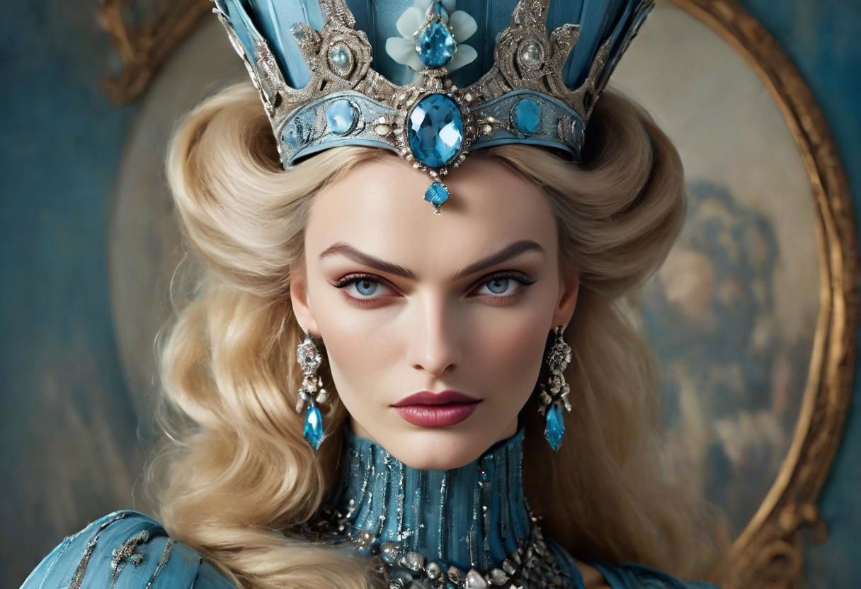Super Closeup Portrait, Surreal Harmony, Princess rosalina in Jean Paul Gautier Advertisement, very detailed, high quality, Studio,