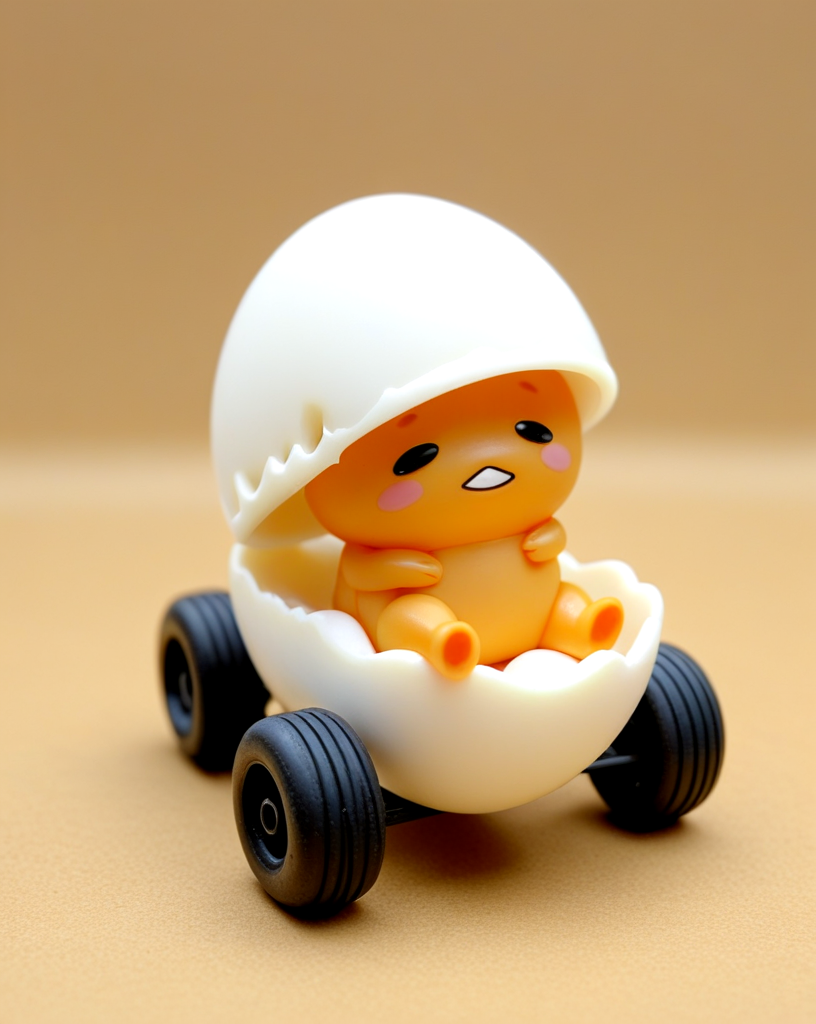 chibi gudetama, small, cute, chibi, driving a go kart made out of an egg shell, bold lines, intricate details, 
<lora:gudetama-sdxl-v1:1>,