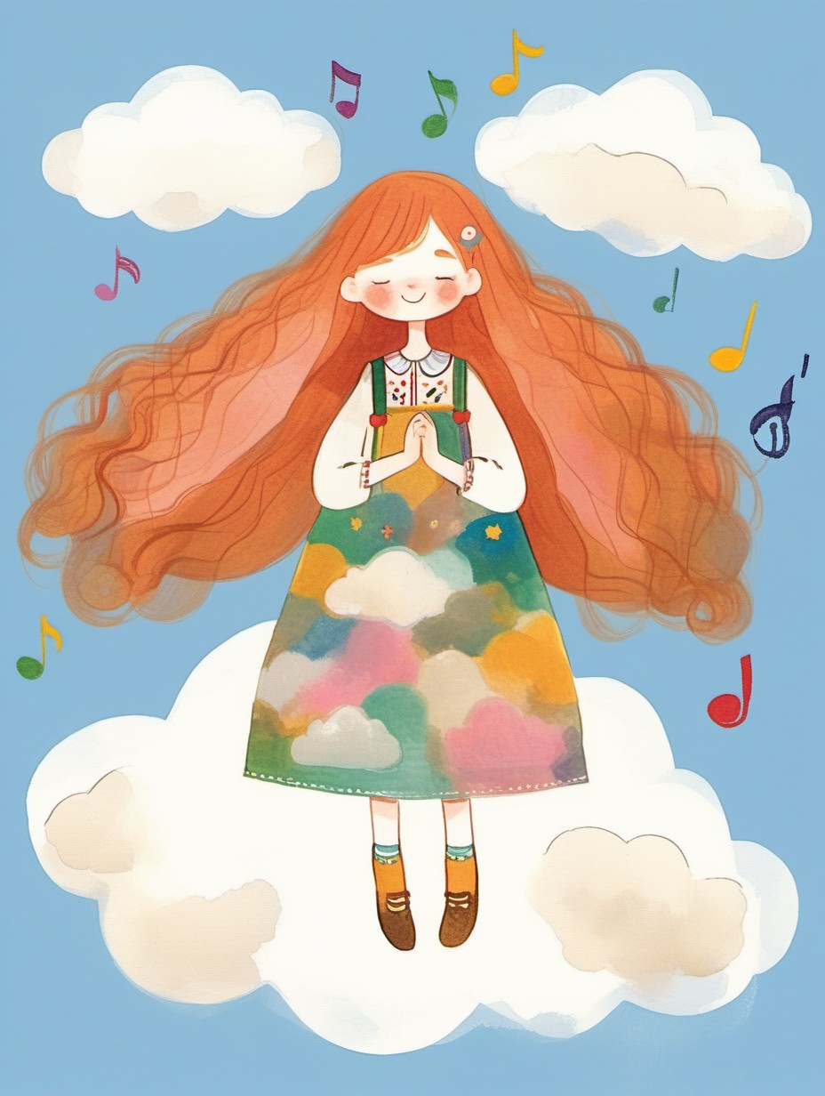 masterpiece, high quality,   A cute little girl with long red hair is singing on the clouds  ,hand drawing,illustration   <lora:J_drawing  XL:0.8> j_drawing