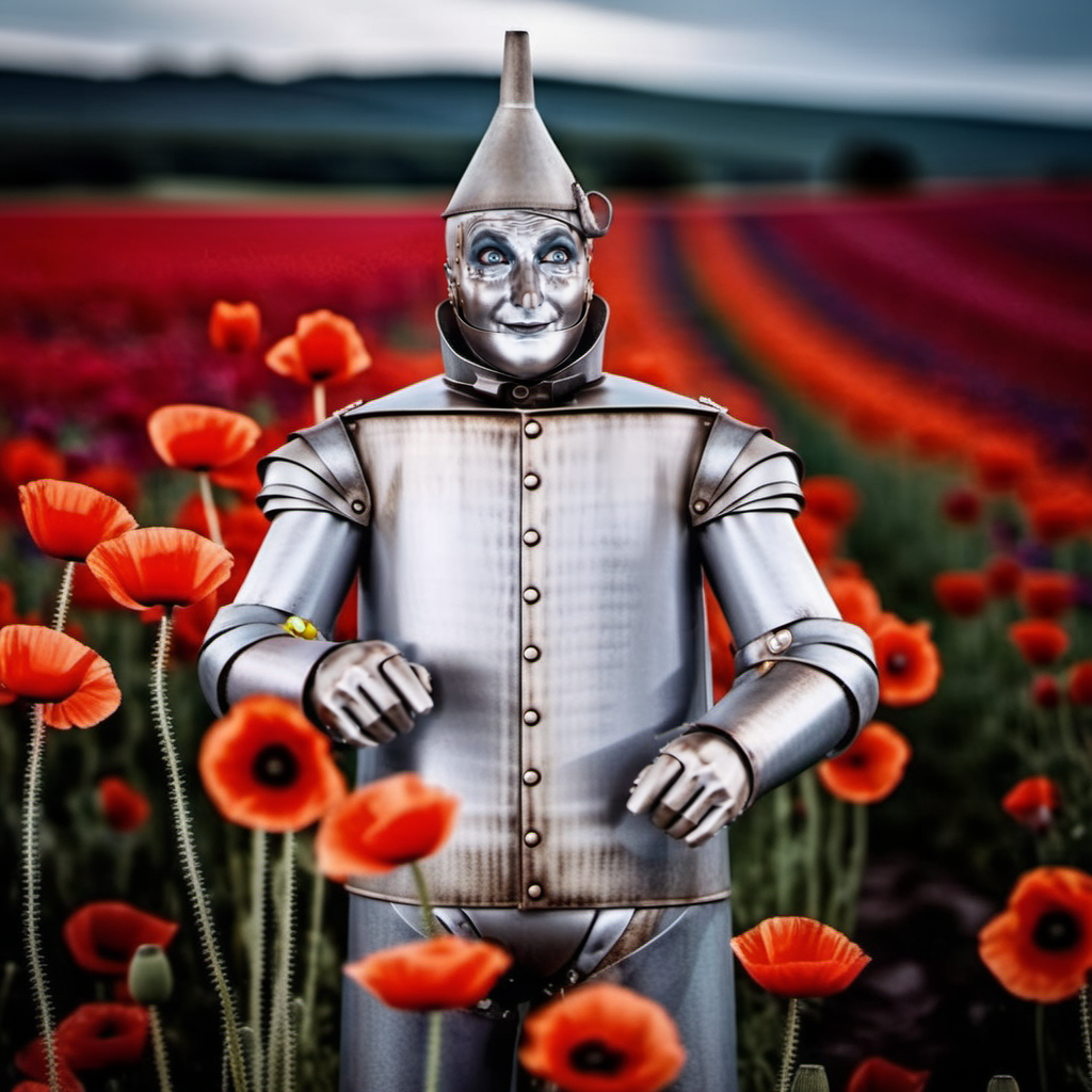 TinMan1024, full body, in a poppy fields, detailed eyes, highly detailed, photography, ultra sharp, film, bokeh, professional, 4k  <lora:add-detail-xl:1.5> <lora:TinMan1024:0.8>