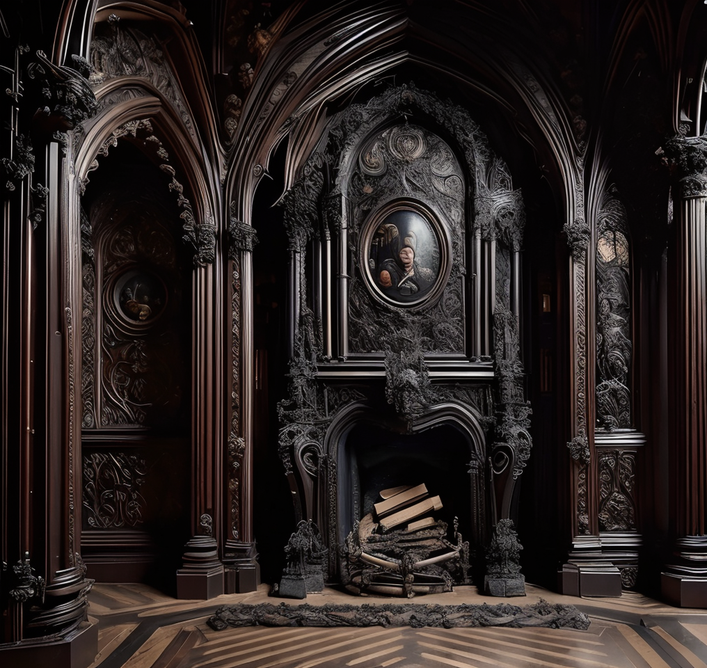 RAW photo, (masterpiece:1.3), subsurface scattering, heavy shadow, (high quality:1.4), (intricate, high detail:1.2), professional photography, HDR, High Dynamic Range, realistic, ultra realistic, photorealistic, high resolution, film photography, ambient lighting, atmospheric effects, <lora:detail_slider_v4:2>, OverallDetail, a plush gothic room with a fireplace, gothint,  <lora:GothicInteriors:1>, <lora:zoom_slider_v1:2>, epiCPhoto