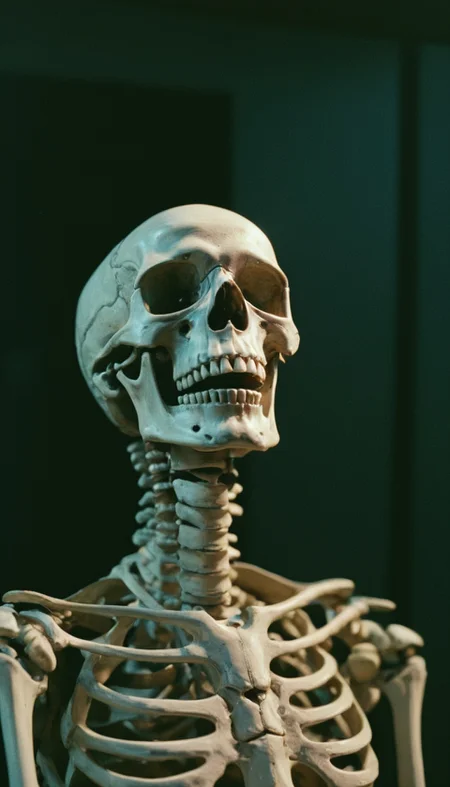 photograph, 50mm, Kodak UltraMax 400, Cinematic, soft lighting, F/1.8, Oversaturated, [Chinese|Futuristic] Male Skeleton, Emotionally Charged
