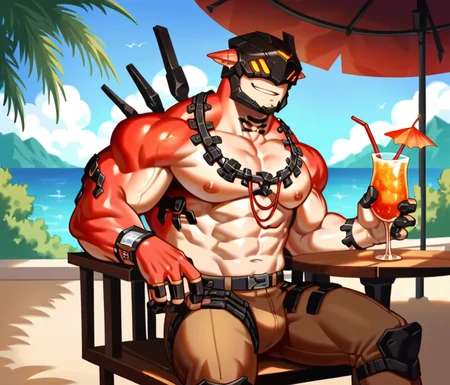 anime artwork score_9, score_8_up, score_7_up, best quality, high quality, highly detailed, cel shading, source_cartoon, <lora:Smooth Style LoRA XL:0.6> 1male, (sitting on a chair, holding a cocktail, smug expression, )metallic helmet, orange eyes, muscular humanoid, dark red fleshy skin, <lora:Drakahl_Crucible:0.8> perfect pixels, super detailed, ultra high definition, cinematic style, exceptional visuals,