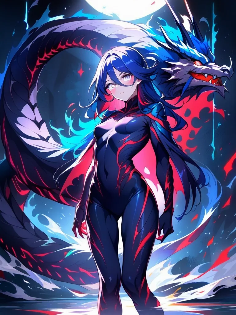 ((best quality)),((masterpiece)),(detailed), (Hair, Dark blue or indigo hair, grown long:1), (Eyes, Pale lavender or white eyes:1), (Skin, Fair complexion:1), (Height, petite:1), (Build, Slender yet toned, reflecting her training:1), (Clothing, wears lavender with navy. Later, she wears a lavender and cream-colored:1), (Facial Features, Soft and gentle, with a calm and kind expression:1), (Posture & Demeanor, Reserved and shy:1), . , (score_9, score_8_up, score_7_up, score_6_up, score_5_up, score_4_up, high res, 4k),, woman_female_1girl, hair, eyes, lips, breasts, hips, thighs, feet,, <lora:R0k00Bl0ckB0ckgr00ndHD:0.89>,R0k00Bl0ckB0ckgr00ndHD, dragon theme, dark, black, red, green, blue,,