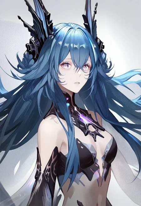 score_9, score_8_up, score_7_up, score_6_up, score_5_up, score_4_up, source_anime, 1girl, solo,
LostLullaby, light purple eyes, blue hair, long hair, Lost clothes, headgear,
masterpiece, best quality, very aesthetic, absurdres,