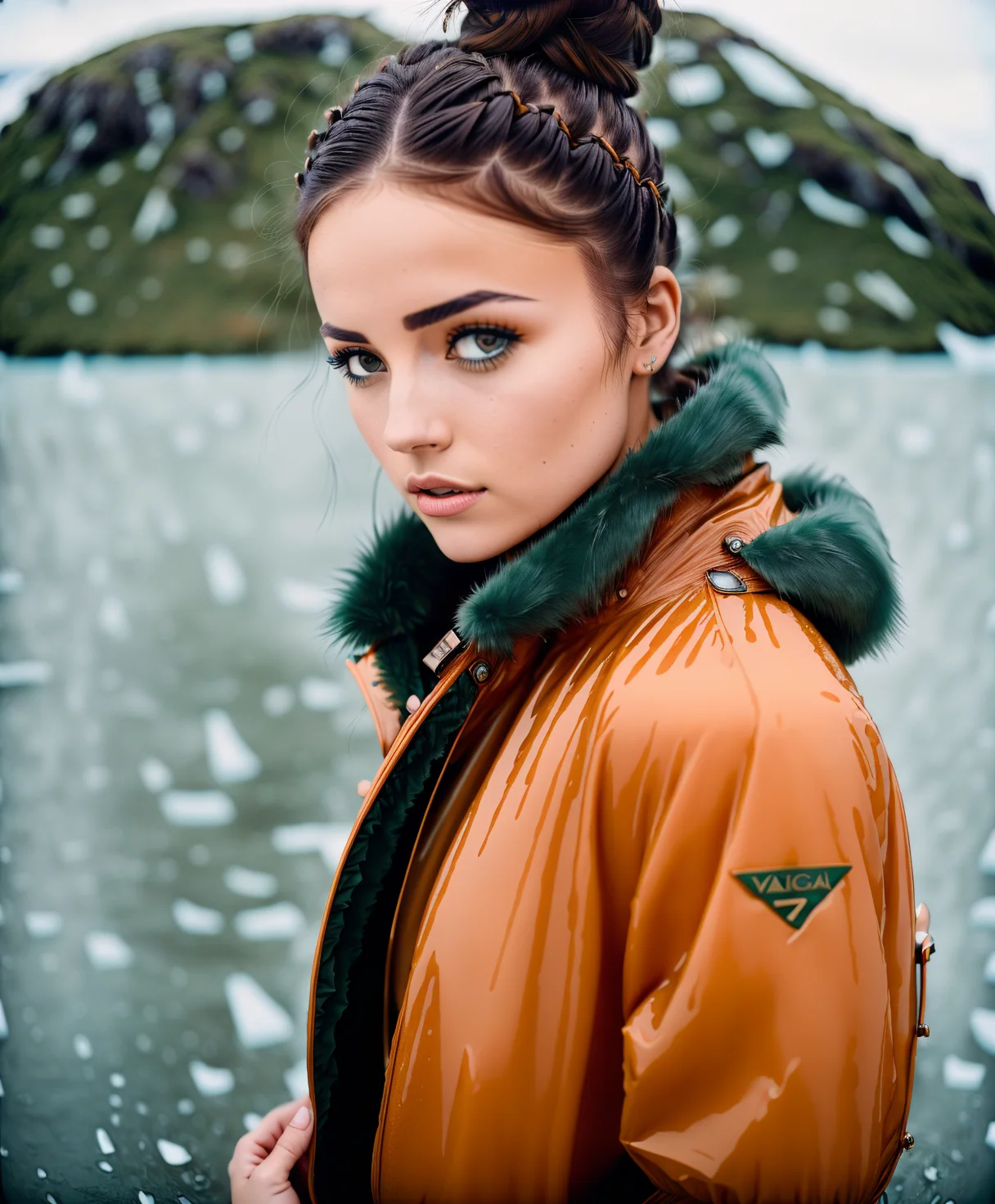 ((high definition)), ((full body)) press photography, ((aviator))<lora:S1m0ne:.7> ((wearing open rain coat and lingerie)), ((Lockheed Vega 5B in the arctic)), ((enchanting)), ((hair in bun)), ((looking at camera)), Detailed, Detailed pretty face, Sharp Focus, (Detailed and intricate), 4k, Leica 35mm F2.8, Fuji Superia Reala 100