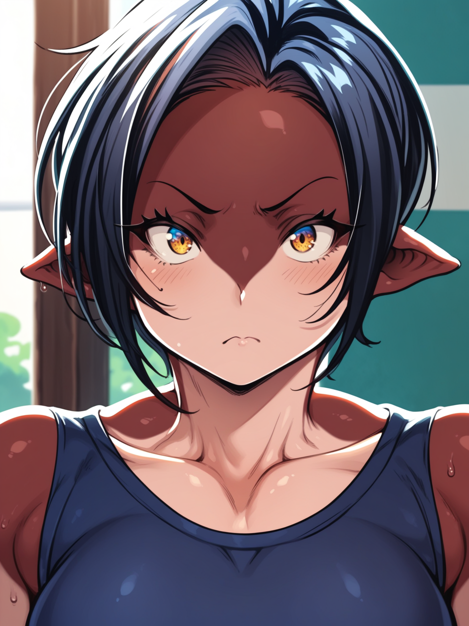 <lora:happy_tentacle-rukka-v0.4-000020:1>, ht_rukka, orca girl, dorsal fin, two-tone skin, gym clothes, outdoors , 1girl, solo, portrait , , (annoyed :1.1), , looking at viewer , , , score_9, score_8_up, score_7_up, score_6_up, score_5_up, score_4_up