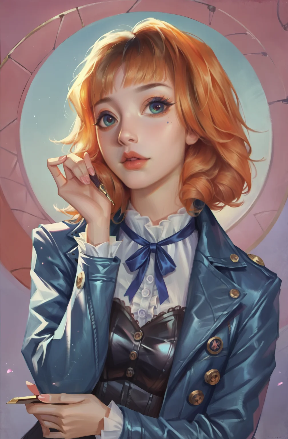 score_9, score_8_up, score_7_up, score_6_up, <lora:mgxt:0.8> mgxt,, intricately detailed illustration, source_Cartoon, cell shading, artbook illustration, detailed background,
cute woman, blond , blue leather jacket, frilly shirt, leather bustier,
<lora:Smudge:0.6> smudgy, traditional art, liu2, brush texture <lora:p1g30nXLP:0.4> p1g30n