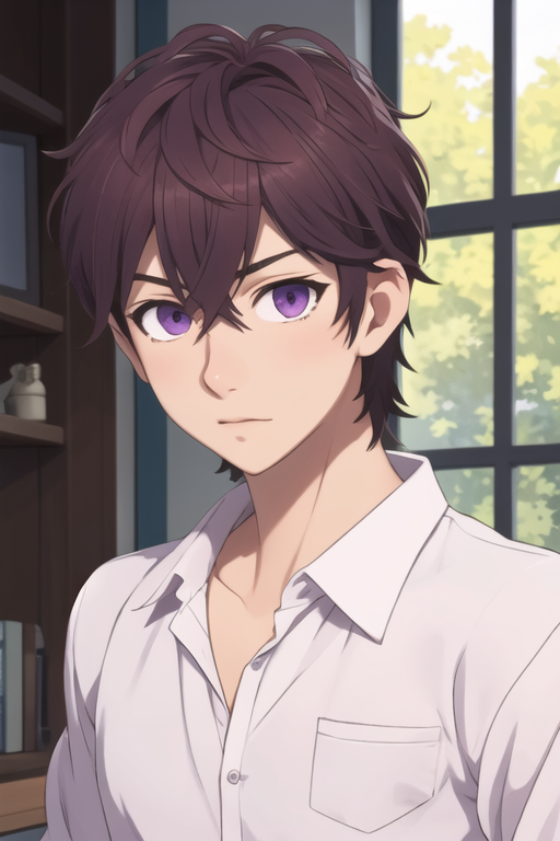 masterpiece, best quality, high quality, 1boy, solo, male focus, looking at viewer, upper body, <lora:yuu_setoguchi:0.60>, yuu_setoguchi, purple eyes, brown hair, ,