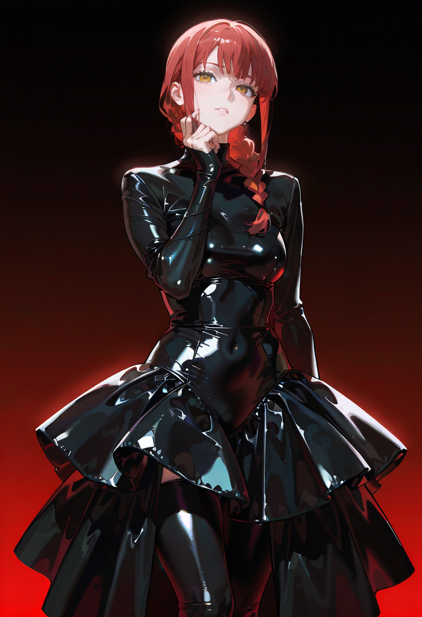 1girl, solo, black latex dress,makima_(chainsaw_man)