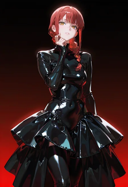 1girl, solo, black latex dress,makima_(chainsaw_man)