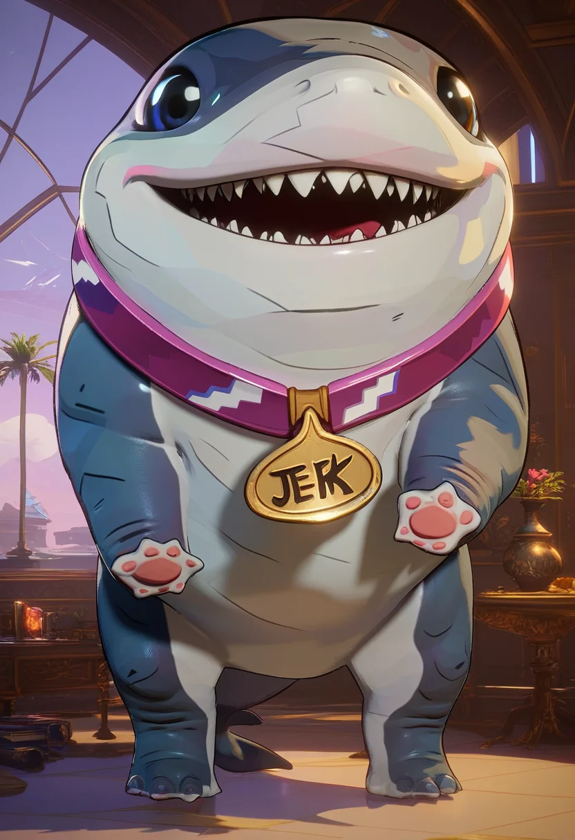 score_9, score_8_up, score_8,   solo, masterpiece, best quality, detailed face, full body,     jeff the shark, solo, <lora:jeff the shark:1>, standing