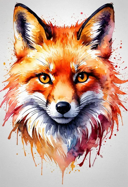 high quality, logo style, Watercolor, powerful colorful fox face logo facing forward, monochrome background, awesome full color, <lora:EpicF4nta5yXL:0.8>