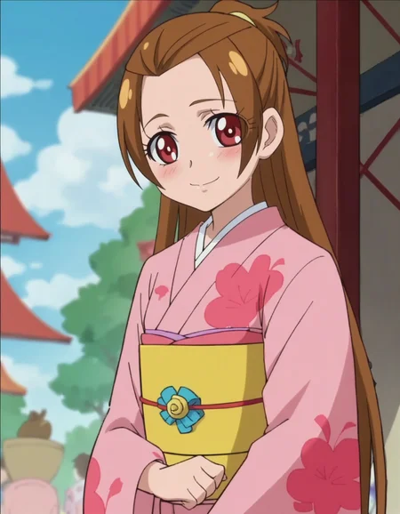 score_9, score_8_up, score_7_up, anime screencap, solo,1girl,madokaaguri, japanese clothes, kimono, pink kimono,looking at viewer,cowboy shot ,small breasts,blush,smile,<lora:madokaaguri:0.8>