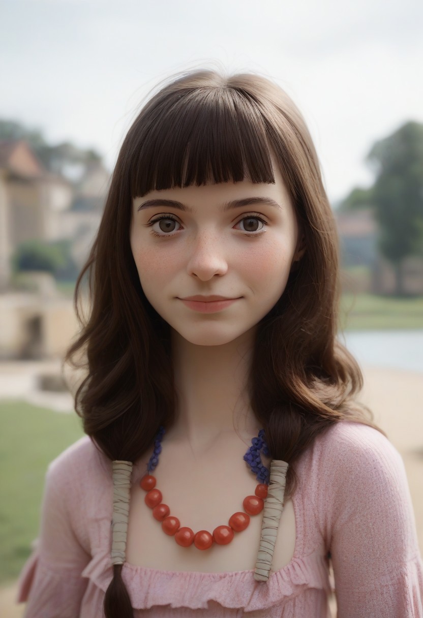 score_9, score_8_up, score_7_up, masterpiece 
BREAK 
1girl, (ctiansay0:1.2), pink dress, necklace, fringe 
BREAK 
looking at viewer, blurred background, Manic Pixie, Pretty Face, seductive, (cute smile:0.6), FOV medium shot