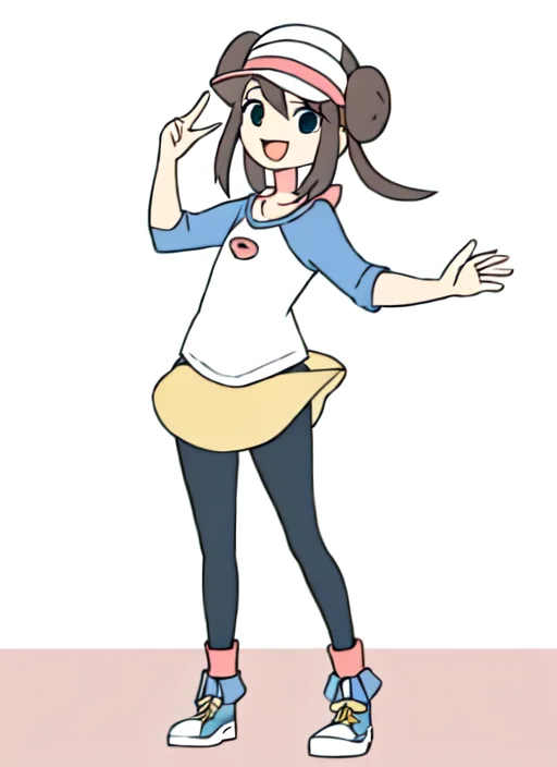 <lora:cartoony:1>
flat color,
<lora:rosa (pkmn):1>
1girl, hat, shirt, pants, skirt, happy,