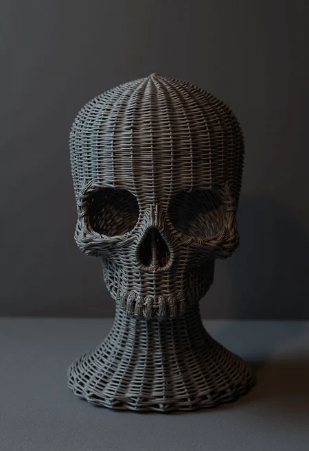 wkrstyle skeleton head, on a dark grey table