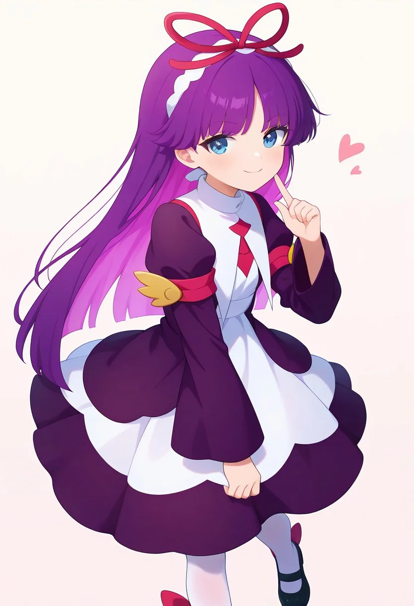 <lora:PFeli_SDXL_Illustrious01_fp16_ver01:1>,PFeli, 1girl, long hair,purple hair, pantyhose, dress,red ribbon, blue eyes, black footwear,long sleeves, red bow,hairband,smile,newest, masterpiece, best quality, very aesthetic, absurdres,<lora:detailed_hands:1>,hand