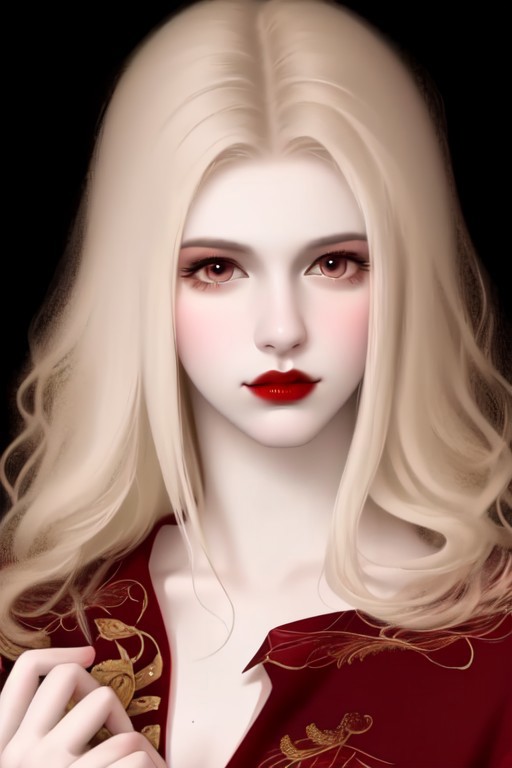 Austrian vampire girl, 23 years old, (beautiful:1.75), (very pale skin:1.35), (gothic makeup:0.99), (Red Lipstick:1),  (anime:0.35), (oval face:0.25), (attractive), (elegant1.5), (night), (front view:1.25), (elegant), 10 minutes before the world will end, hyper-realistic, ultra-detailed, insanely detailed, 4k, realistic 8k, shot on portra 400, (back light), (anime:0.05), (style of Leonardo da Vinci:1.0), (masterpiece), (style of Sandro Botticelli:1), (style of Gil Elvgren:1)