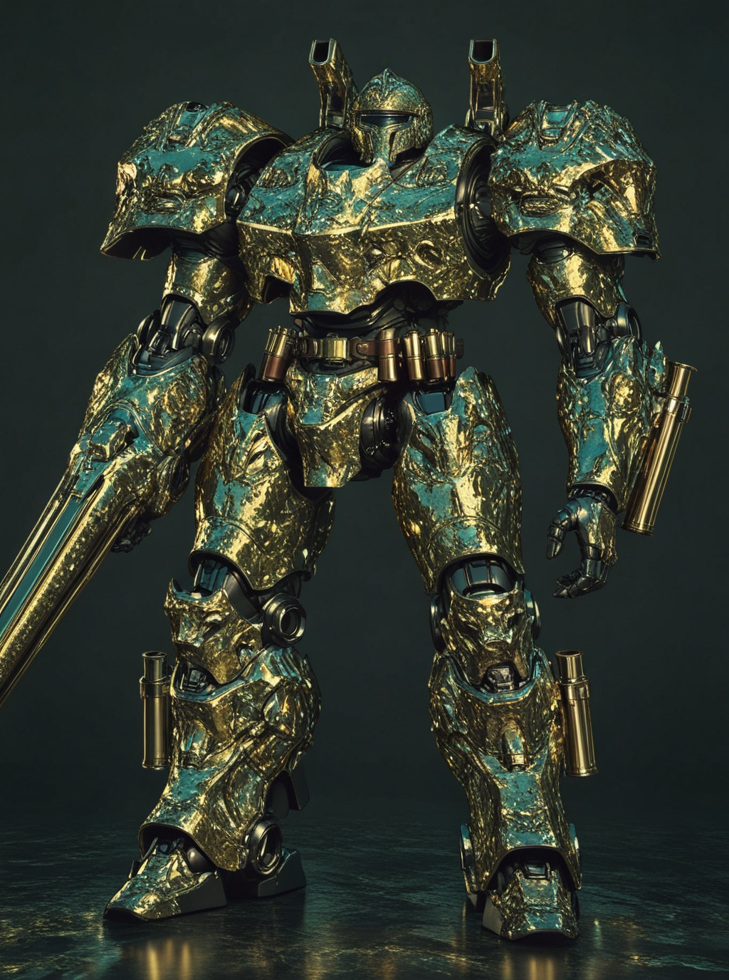 sref82841319, overdesigned heavy armored mecha, big shoulders, arm cannon, cartridge belt, visor  <lora:sxz-sref82841319:0.8>