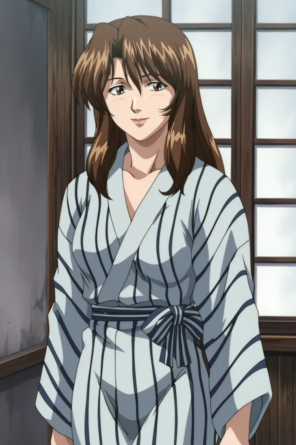 score_9, best, masterpiece, uncensored,
indoors,
1girl, solo, 1990s (style), retro artstyle, official style, smile,
ShinjinTourConductorRina,
RinaYukataOutfit, vertical-striped yukata,
<lora:ShinjinTourConductorRina_V4:0.8>​​​