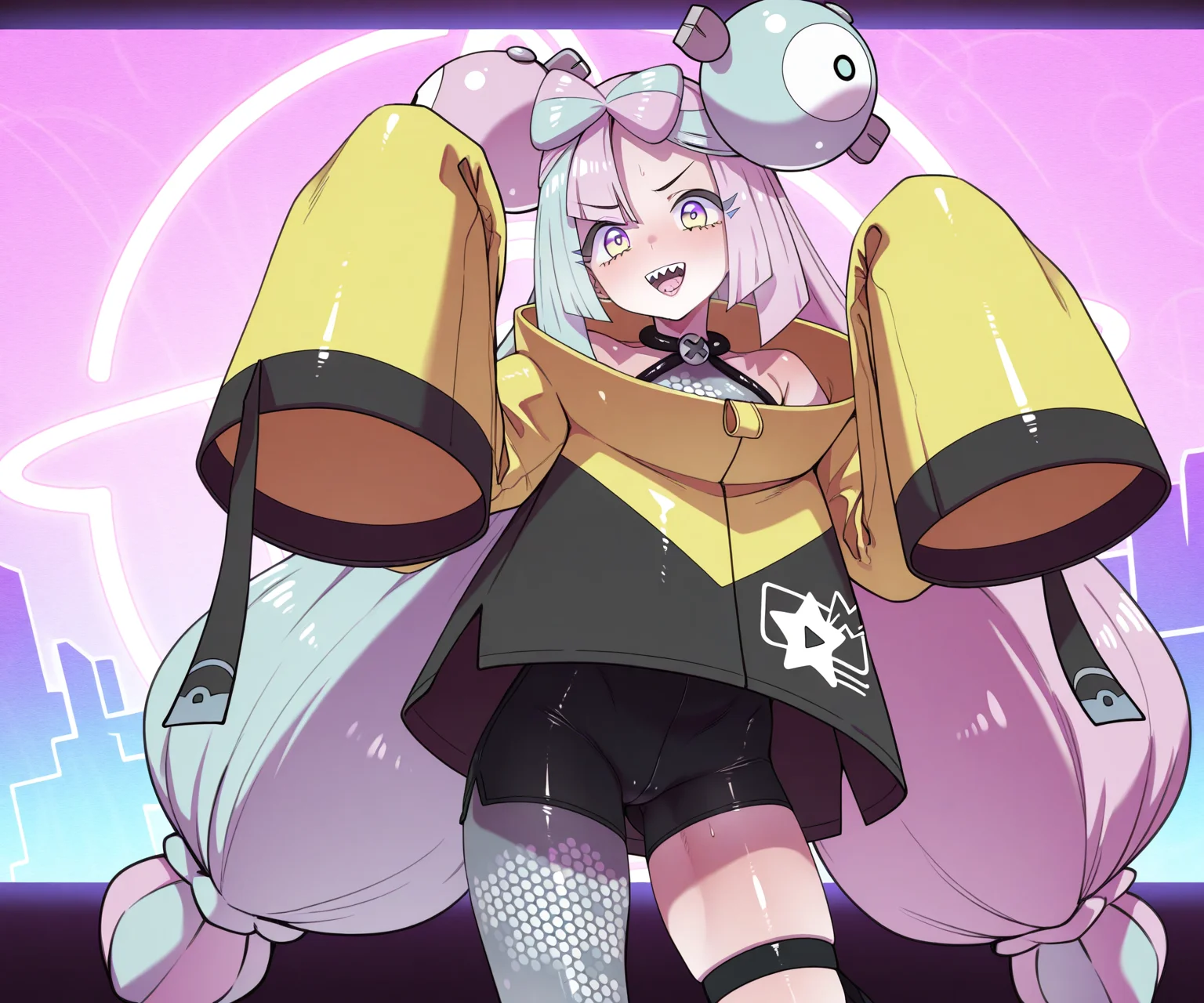 masterpiece, best quality, amazing quality, sfw, 1girl, solo, looking at viewer, iono \(pokemon\), standing, <lora:Miwerjooggetse style ILL-v2.1:1> miwerjooggetse_style