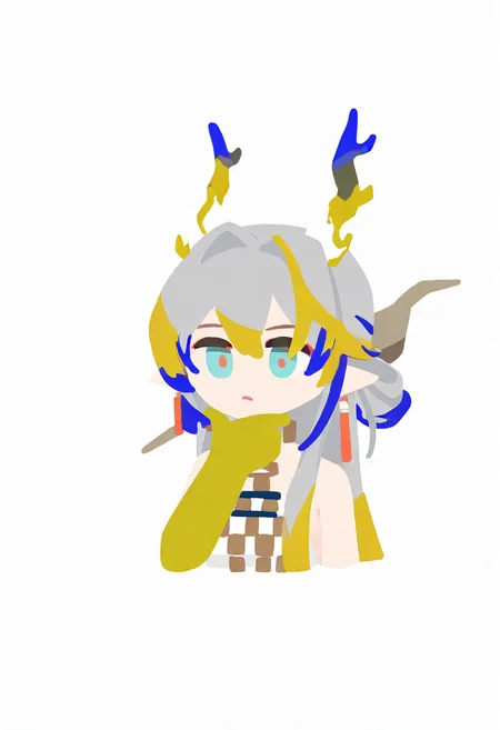 no lineart,shu \(arknights\),1girl,cropped torso,hand on own chin,head rest,white background,    