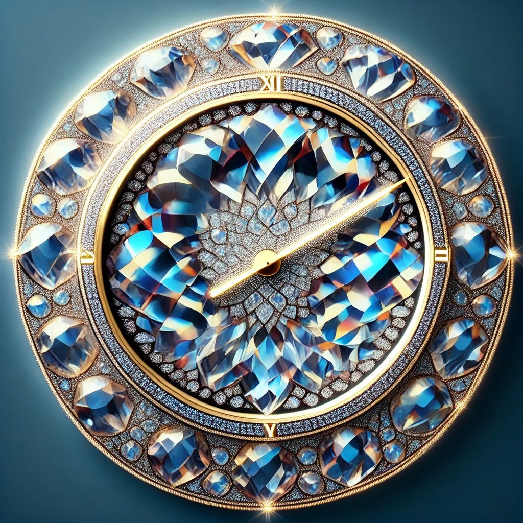 (photorealistic), clock made of diamonds, iridescent, score_9