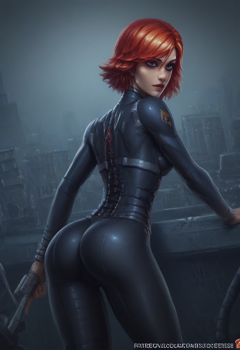 score_9, score_8_up, score_7_up, score_6_up, score_5_up, score_4_up, masterpiece, perfect face, perfect eyes, 4ng3l face, neon club, night time, sexy girl, 1girl, solo, , xjoannax, red hair, short hair, multicolored hair, hair over one eye, bright blue eyes, cute face, score_9, score_8_up, score_7_up,, detailed face , motion lines, speech bubbles, eye contact, sweating, , multicolored hair, dark lips, , medium breasts, thought bubble, black lips, wet skin, dark pink lips, cheerful, detailed background, factory, machines, hands on table, arched back, 2girls, zeronis, Expressiveh, ganassa, standing, from behind, ass focus, leaning forward, ass support, ass focus, Callidus assassin, black bodysuit, wrist blade, no mask
<lora:Zeronis_Style:0.8> zeronis,
<lora:Expressive_H:0.6> Expressiveh,
<lora:princess_pony_v1:0.5>,
<lora:PulenKompot-Ganassa Style-PonyXL:0.5> ganassa,
<lora:add-detail-xl:5>,
<lora:rias-pdxl-nvwls-v1:1> 
 <lora:Bubble Butt_alpha1.0_rank4_noxattn_last Slider:2.5>,
 <lora:Ass Adjust_alpha1.0_rank4_noxattn_last:0.2> ,
 <lora:Callidus_Assassin_WH40K:1> Callidus assassin, black bodysuit, wrist blade,  no mask