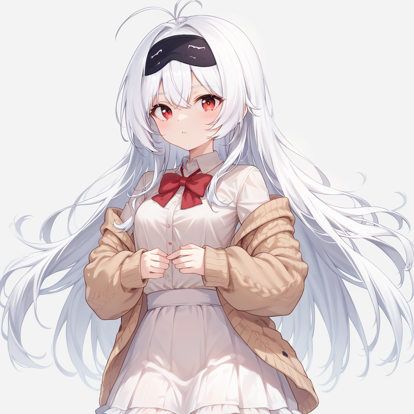 score_9, score_8_up, score_7_up, simple background,
1girl, stremitelnyskin1, white hair, sweater, white shirt, white skirt, black hairband, red bow,
<lora:stremitelny_pony_v1:1>