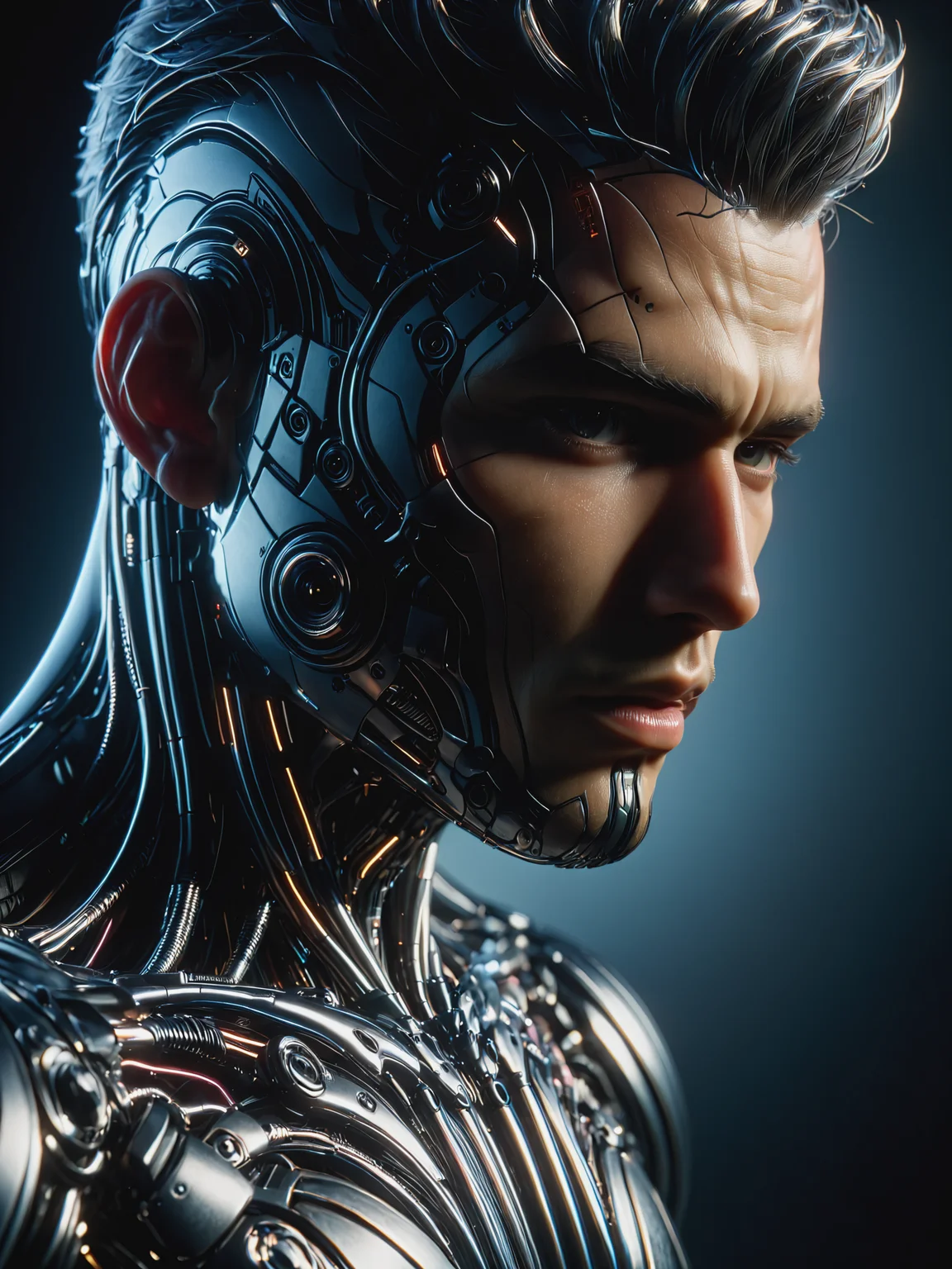 man mad-cbrbdy <lora:Neon_Cyberpunk_Cyberbody_v2_SDXL:0.8>, raw photo, film grain, Fujifilm XT3, (photorealistic, realistic:1.2), deep shadow, 8k, uhd, dslr, ultra high res