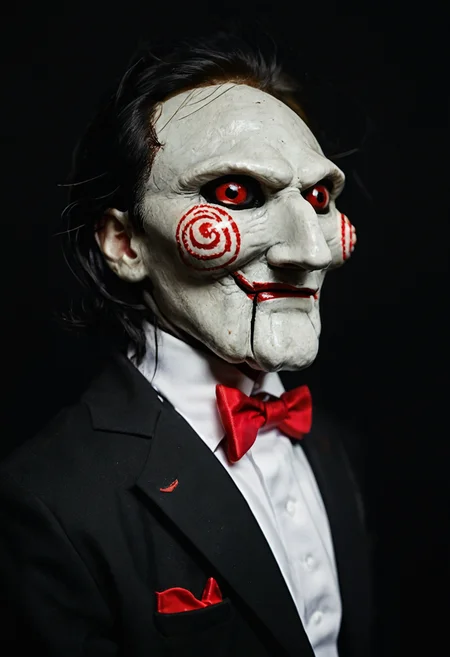 <lora:billy-the-puppet-pxl:1.2> billypuppet-pxl, black hair, black suit, red bowtie, portrait, black background, simple background,, score_9, score_8_up, score_7_up, score_6_up, score_5_up, score_4_up