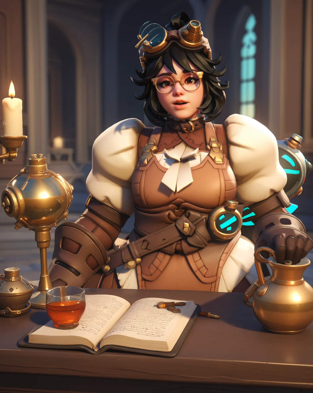 score_9, score_8_up, score_7_up, 1 girl, 2d, alchemist mei, mei (overwatch), glasses, inside an alchemist lab, medieval instruments, potions, flasks <lora:Alchemist mei-000030:1>