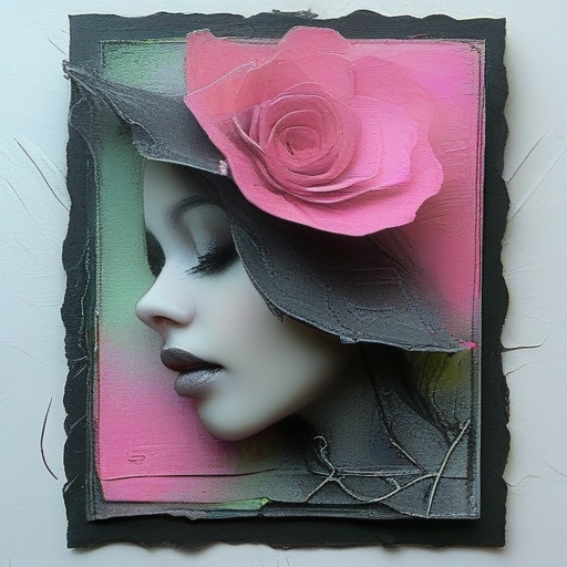 Front of an old card shows white smooth cardstock with silver foil enriched by,.1mm micro liner in black,water soluble graphite,wHite pencil highlight,neon pink and lime highlights,gunmetal silver foil lowlights,hue black and white STYLED BY  anne bachelier,
<lora:artfullyparched-v1-000014:1>,