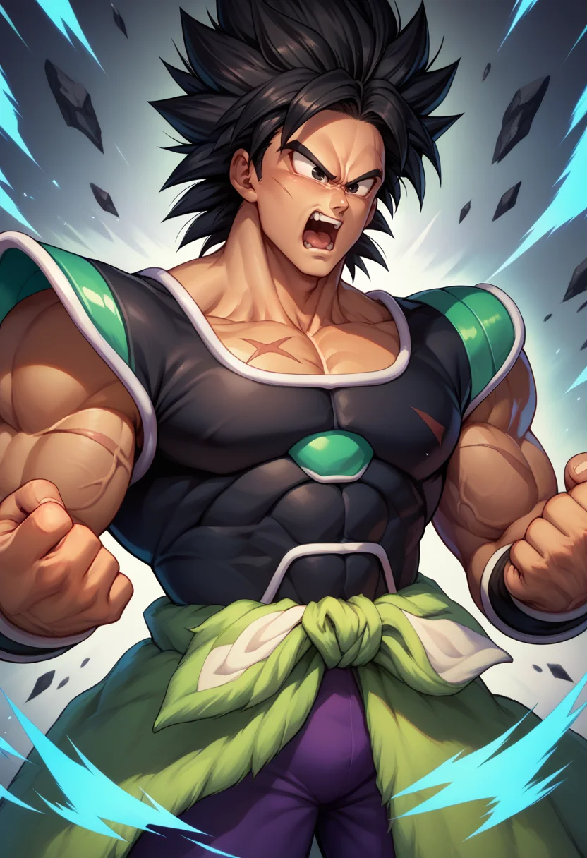 score_9, score_8_up, score_7_up, <lora:BrolyDBSuper_pdxl_Incrs_v1:1>, broly, 1boy, male focus, muscular male, scar on face, black hair, open mouth, saiyan armor, spiked hair, pectorals, scar on cheek, black eyes, aura, clenched hands, tight clothes, dark skin, veins