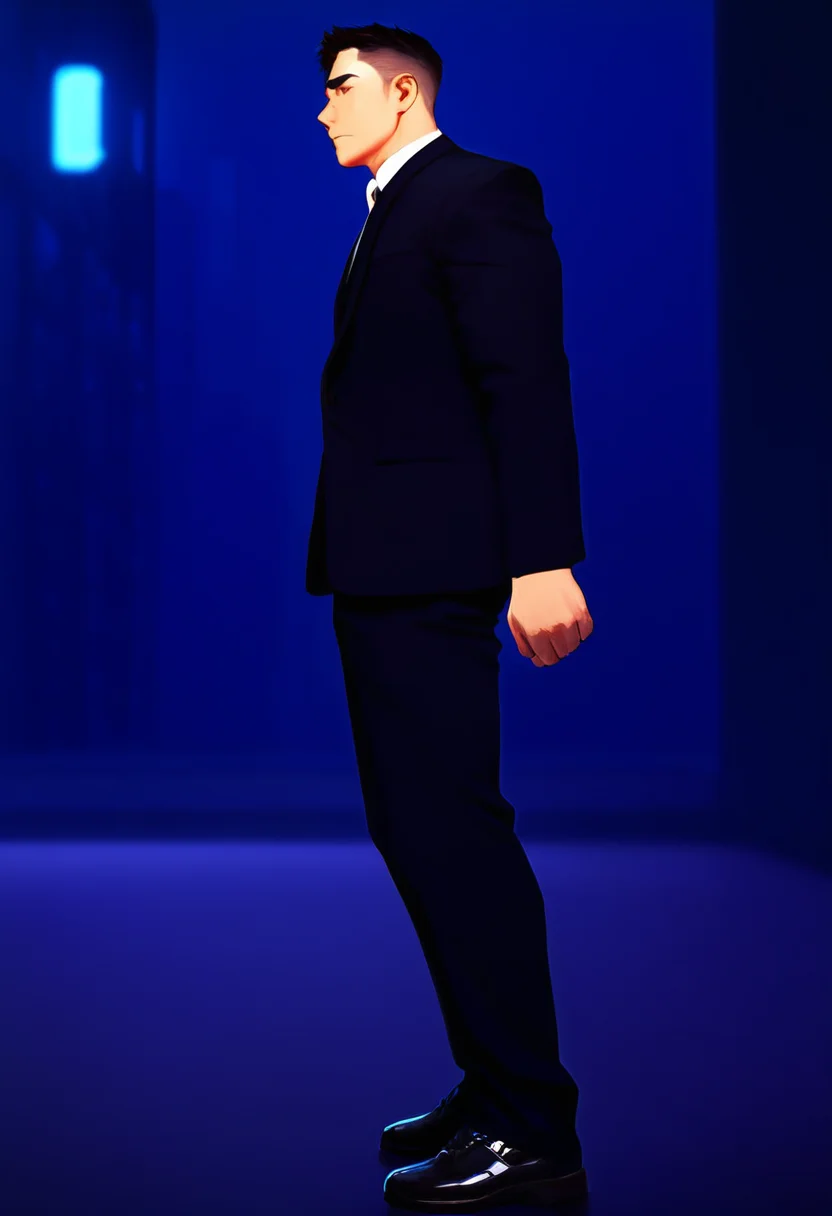 <lora:AsianGuy:0.8>, AsianGuy, (neal:1.5), masterpiece, ultra-HD, cinematic lighting, photorealistic, (impressionism:1.5), high detail, depth of field, (blurred background), (dramatic lighting),masterpiece, best quality, very aesthetic,8k,masterpiece, best quality, realistic, masterpiece, best quality, 8k, breeze style, short hair,<lora:add_detail:1>, ((aesthetic_male_form:1.2, light skin)), (focus male),
<lora:Breez_Style:0.75>, breeze style, shiny skin, fair skin, smooth skin, dynamic view,<lora:PenisQuiron_illus:0.8>, (high quality:1.2), wallpaper, absurdres, (very detailed:1.2), Expressiveh, realistic, side angle view, 1man, solo, male focus, 18 years old, full body, perfect face, muscular boy, thick thigh, bulgerk-soft, black Suit, standing, moaning, night, neon building lights, submissive, cinematic light, <lora:Expressive_H:1>