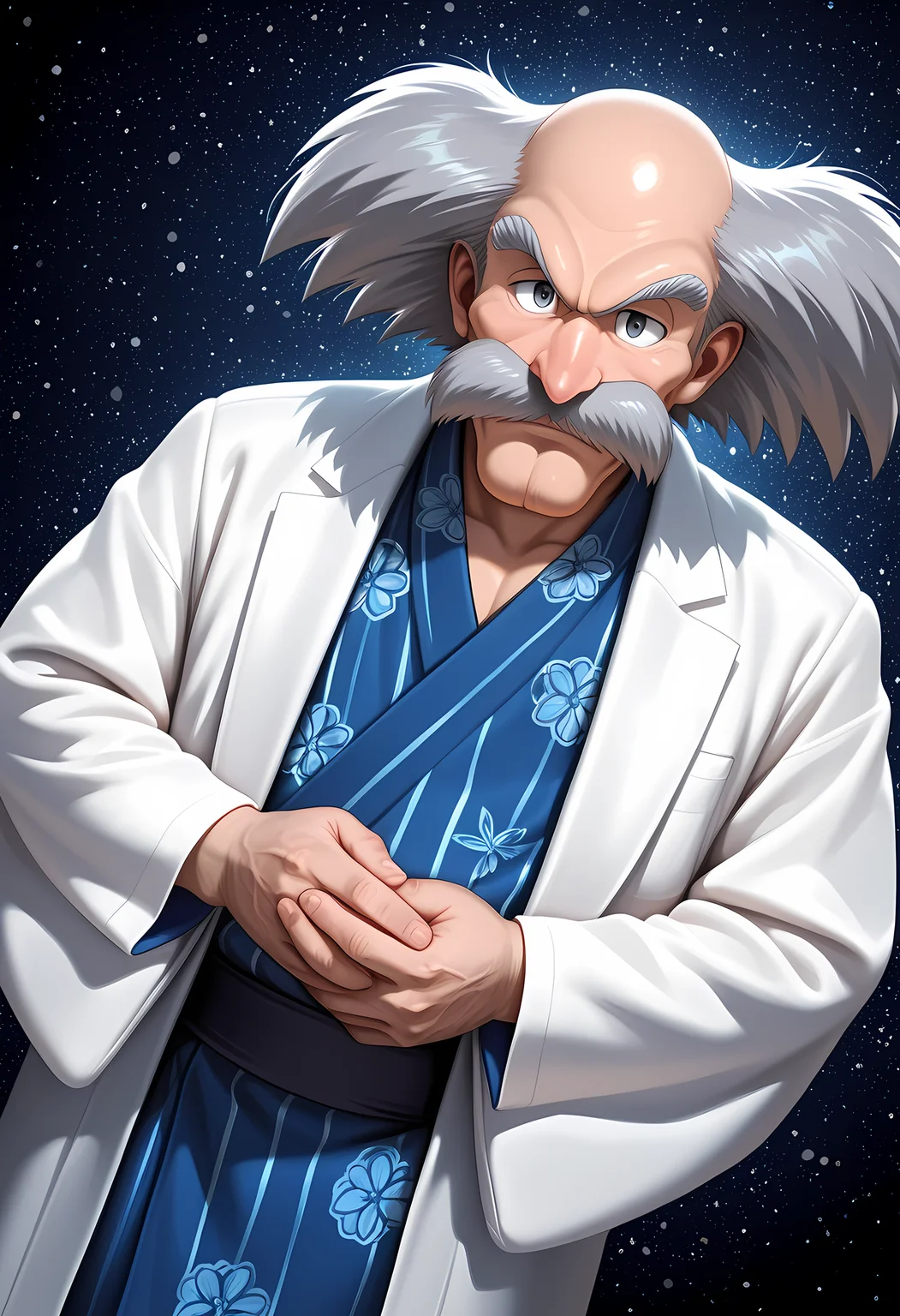 masterpiece, best quality, amazing quality, dutch angle, abstract background, BREAK
1boy, solo, male focus, old male, dr_wily, grey hair, mustache, grey eyes, yukata, japanese clothing, BREAK
<lora:cfg_scale_boost:.6> <lora:Dr._Wily_-_Mega_Man_-_ILXL:1>