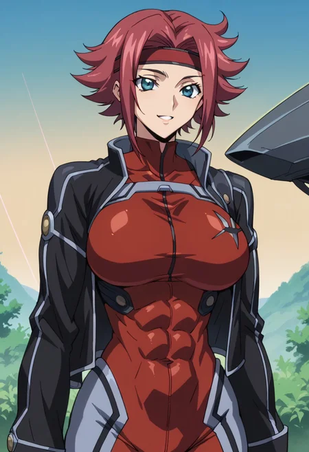 score_9, score_8_up, score_7_up, score_6_up, BREAK,
1girl, solo, red hair, short hair, blue eyes, large breasts, Black jacket, red headband, body suit, pilot suit,
torso, beautiful face, (revealing clothes), (tight outfit: 1.3), tall girl, sexy smile, abs, very fit, muscles, toned, huge breasts, slut, whore, round breasts, breasts together,