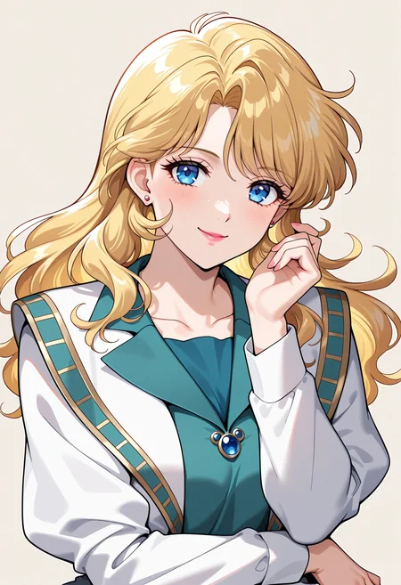 masterpiece, best quality, very aesthetic, absurdres, 1girl, solo,
<lora:tytti_norrback_v01:1.0>, tytti_norrback, blonde hair, long hair, blue eyes,
stud earrings, lipstick, white jacket, puffy long sleeves, shirt, jewelry, smile, posing