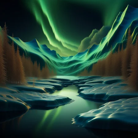 Liquid Marble Lake, Golden accents, golden aurora borealis?! how is this even gonna work? vibrant aurora borealis