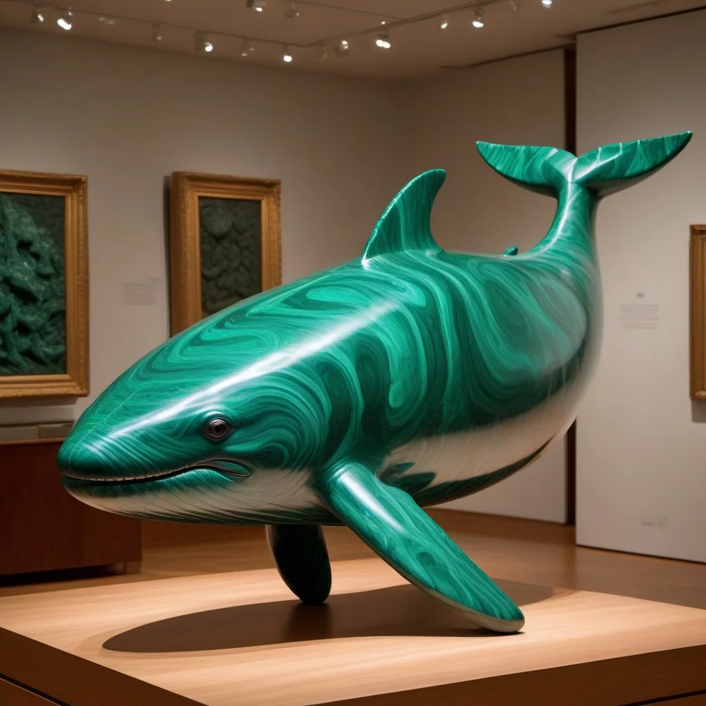blue whale made out of malachite_style in a M.C. Escher museum