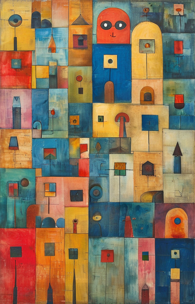 masterpiece,best quality,<lora:tbh325-sdxl:0.9>,illustration,style of Paul Klee, portrait of Housework robots