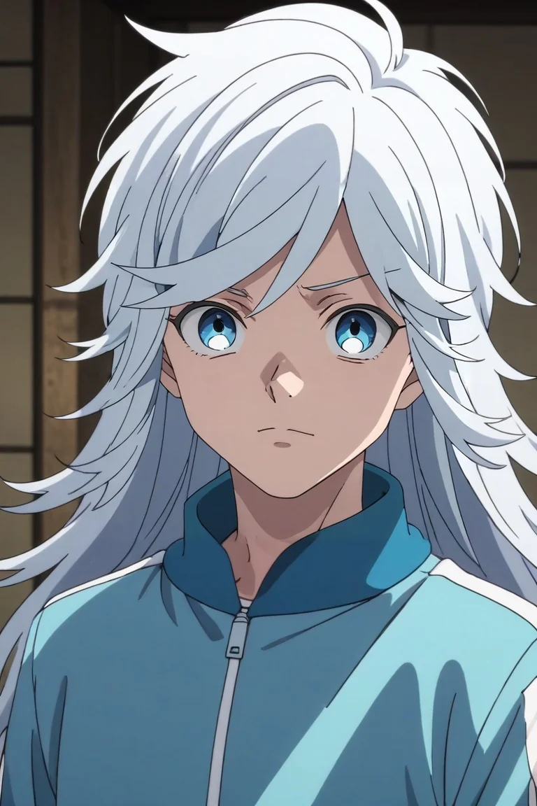 score_9, score_8_up, score_7_up, , rating_safe, intricate details, anime screencap, , , looking at viewer, , 1boy, solo, male focus, <lora:akira_kemono_jihen_pony:0.76>, akira_kemono_jihen, white hair, blue eyes, long hair, bangs, , sweatshirt,, <lora:sdxl_lightning_8step_lora:1>