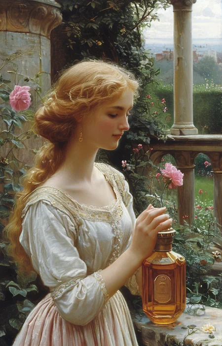 masterpiece,best quality,<lora:tbh201-sdxl:0.9>,illustration,style of Edmund Leighton
A bottle of perfume in garden