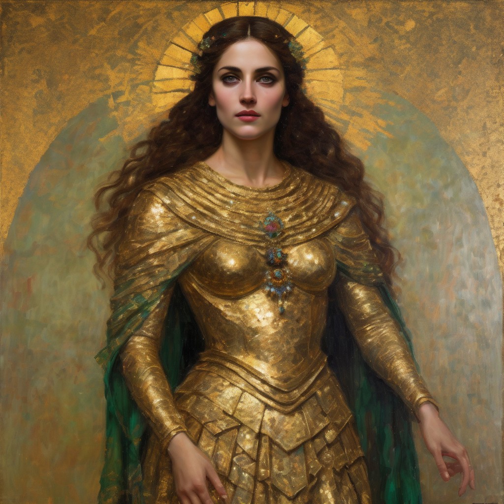 aidmafluxpro1.1,
A masterpiece of (elf idol girl ink painting full body capture) style created by the collaboration of Gustav Klimt and Eugène Delacroix.
The main objects are sliced at intervals along a diagonal, with each interval featuring a different material: the first material is tiles, the remaining materials are those that the main object would originally have.
The masterpiece combines the opulent ornamental elements of Gustav Klimt’s gold-laden style with the vivid emotional intensity of Eugène Delacroix’s expressive brushwork. The image features a full-body capture of an elf idol girl, her flowing hair and elegant attire slicing along a diagonal across the frame in a unique composition.
**Lighting:**
- Soft, diffused lighting from above creates a gentle glow that highlights the ornate details and textures.
- Shadows are cast diagonally across each material interval, emphasizing depth and contrast.
**Color Palette:**
- Rich, jewel-toned colors dominate the palette, with deep reds, vibrant greens, and golds interwoven throughout the composition.
- The use of metallic gold and reflective surfaces in Klimt’s style contrasts with the organic, painterly brushstrokes of Delacroix, creating a harmonious blend.
**Overall Composition:**
,HD32K,hyperdetailed,best quality, Zoroaster, Zartosht, Zarathustra