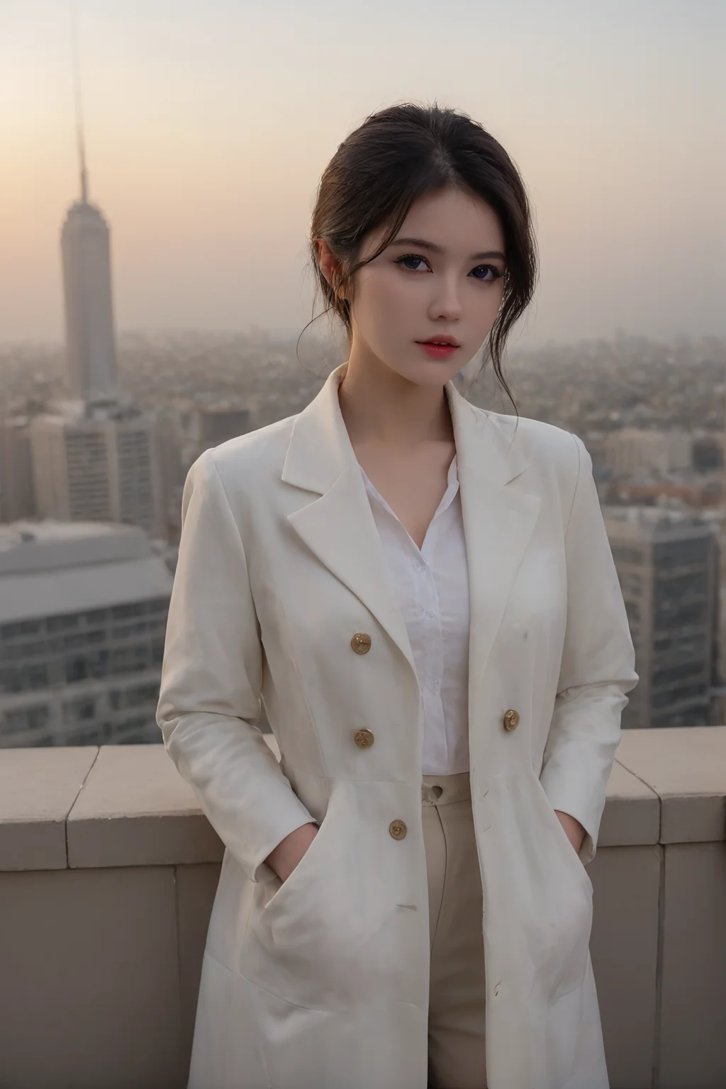 score_9, score_8_up, score_7_up, RAW photo, beauty girl, beauty korean girl,
Visualize a woman standing on a rooftop terrace at dusk, with the city skyline illuminated behind her. She wears a long coat, and her silhouette is framed by the warm glow of the setting sun. Style: Twilight cityscape, emphasizing the woman's silhouette against the urban backdrop during the transition from day to night in digital or traditional artwork. Execution: Convey the atmospheric beauty of the twilight hour and the woman's contemplative presence. face focus,
Belle, realistic, photorealistic, <lora:Belle10:0.65>,