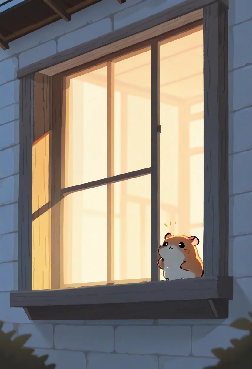 "(masterpiece, best quality, high quality, highres), very awa, highres, absurdres,
(chii-kun \(seedyoulater\):0.8), (naguru \(cyoroama\):0.5),
(hamster:1.1),
(no humans:1.1), (cute:1.2), comfy, solo, cozy,
outdoors, 2 store house, looking in a window, outside, curious, oo, evening, "