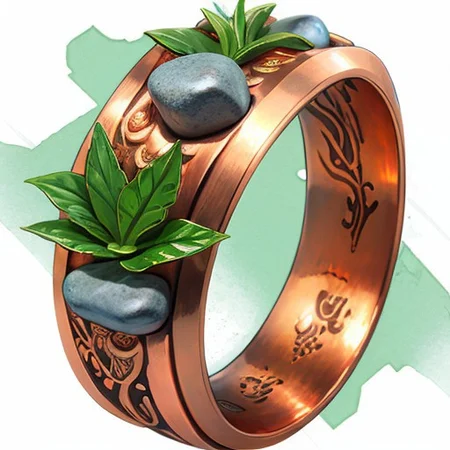 MagicItem_v1, magic ring with plant growing powers, (copper/stone:1.3), (botanical patterns:1.2)
