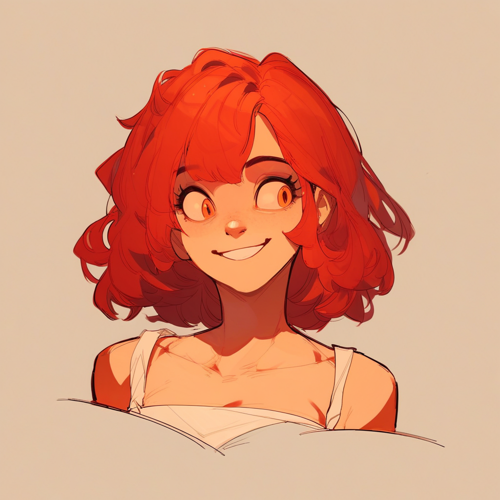 score_9, score_8_up, score_7_up, score_6_up, score_5_up, score_4_up, BREAK 1girl, smile, red hair, medium hair, orange eyes,