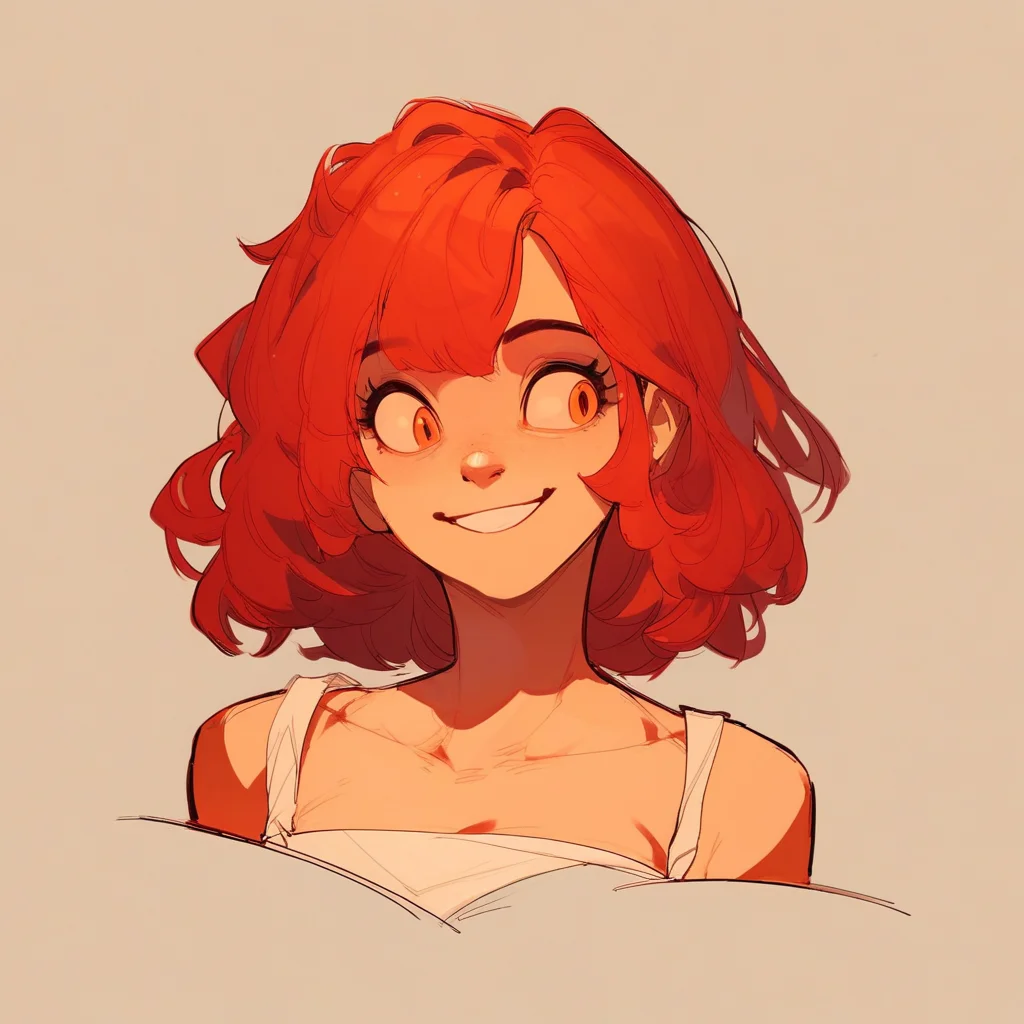score_9, score_8_up, score_7_up, score_6_up, score_5_up, score_4_up, BREAK 1girl, smile, red hair, medium hair, orange eyes,